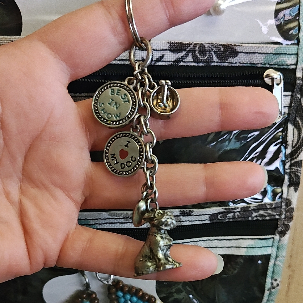 Silver Dog Charm Keychain with 'I ♥ My Dog' and 'Best In Show' Tags